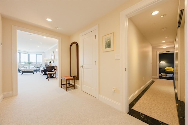 2001 Marina Dr Unit 707, Quincy, MA 02171 - hallway featuring carpet floors, recessed lighting, and baseboards