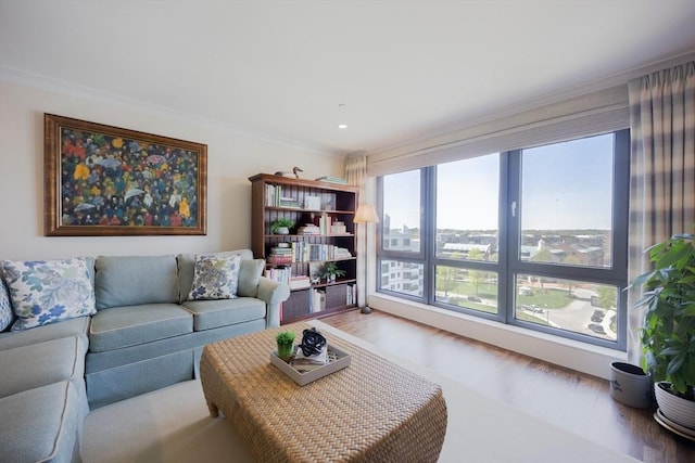 2001 Marina Dr Unit 707, Quincy, MA 02171 - living room featuring ornamental molding and wood finished floors