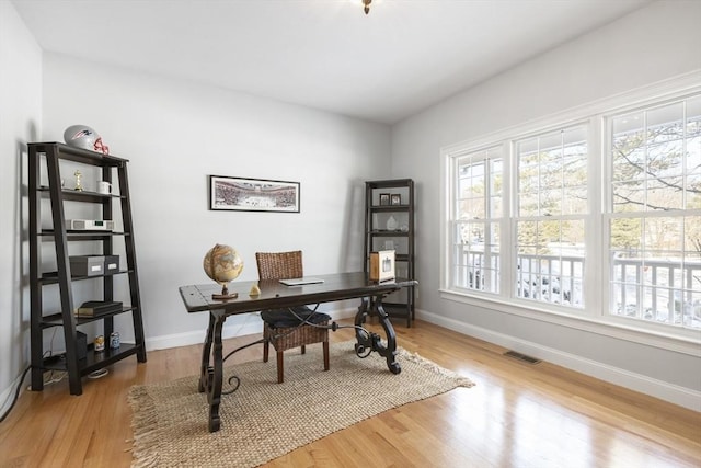 office space with light hardwood / wood-style floors