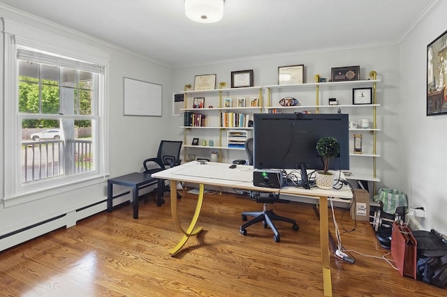 290 Lyman Rd, Milton, MA 02186 - office with wood finished floors, ornamental molding, and a baseboard heating unit