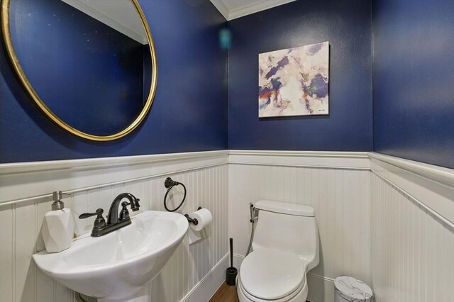 290 Lyman Rd, Milton, MA 02186 - bathroom featuring a wainscoted wall, a sink, and toilet
