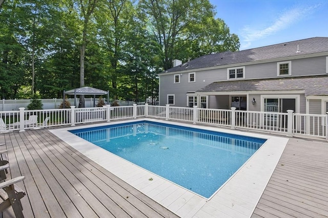 290 Lyman Rd, Milton, MA 02186 - view of pool with a wooden deck, a gazebo, and a fenced backyard