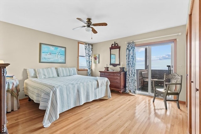 492 N End Blvd, Salisbury, MA 01952 - bedroom featuring access to exterior, light wood-type flooring, and ceiling fan