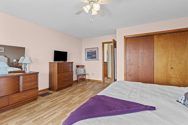 492 N End Blvd, Salisbury, MA 01952 - bedroom with light wood-style floors, a closet, and ceiling fan