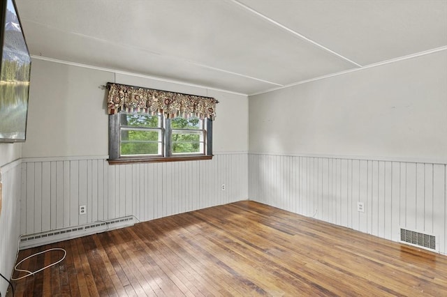 3 Cranberry Meadow Shore Rd, Charlton, MA 01507 - unfurnished room featuring baseboard heating, wainscoting, hardwood / wood-style flooring, and ornamental molding