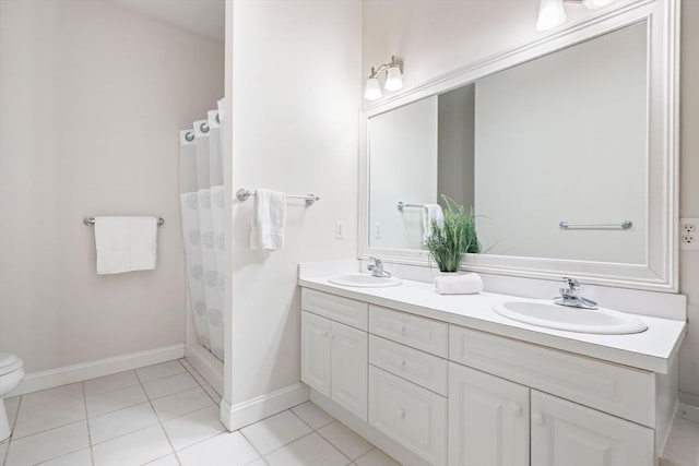 74 Hidden Bay Dr Unit 74, Dartmouth, MA 02748 - full bath featuring double vanity, tile patterned flooring, and a shower with shower curtain