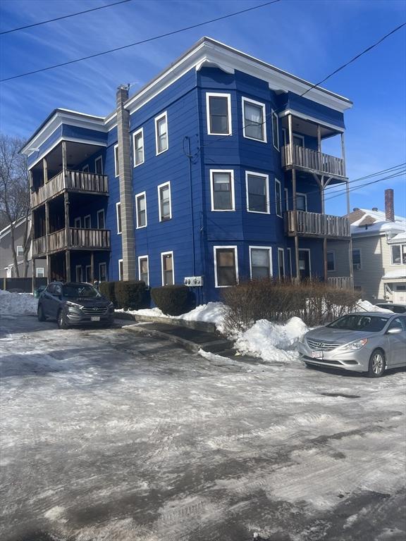 view of snow covered building