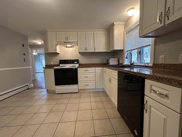 kitchen featuring a sink, range with electric cooktop, black dishwasher, and light tile patterned floors