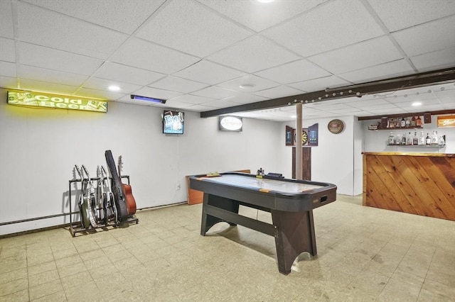 6 Batten St, Webster, MA 01570 - recreation room with tile patterned floors, a drop ceiling, and bar area