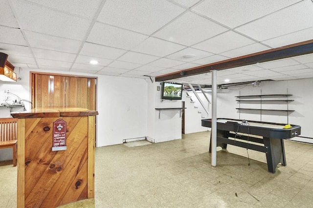 6 Batten St, Webster, MA 01570 - finished basement with tile patterned floors, stairway, a drop ceiling, and recessed lighting