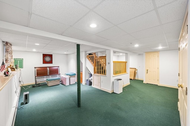 89 Gray St, North Andover, MA 01845 - finished basement with carpet, a paneled ceiling, and recessed lighting