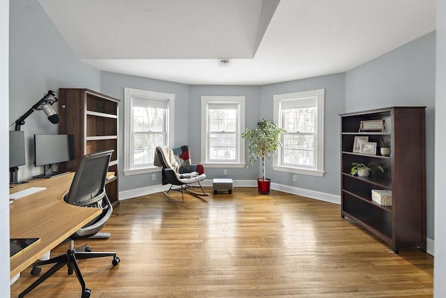 office area featuring baseboards and wood finished floors