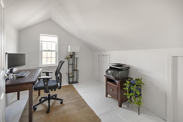 office space featuring vaulted ceiling