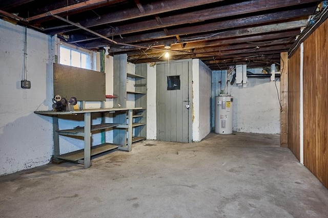 basement featuring water heater