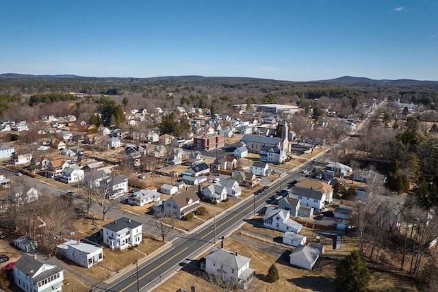 aerial view featuring a mountain view and a residential view