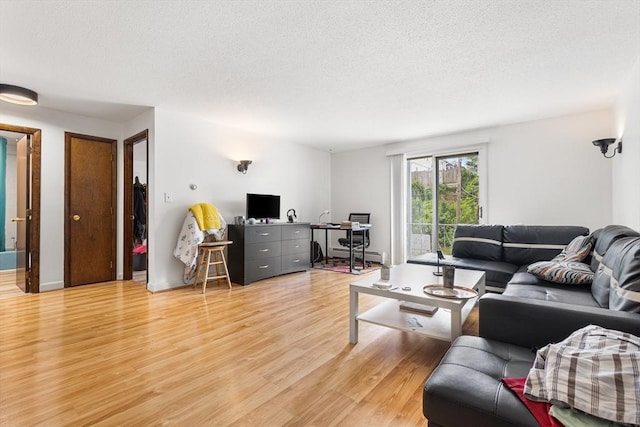 24 Inman St Unit 23, Lawrence, MA 01843 - living room with baseboard heating, light wood finished floors, a textured ceiling, and an office area