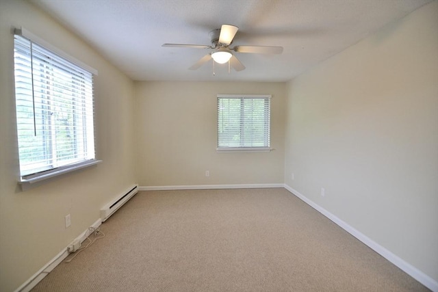 77 Nicholas Rd Unit I, Framingham, MA 01701 - empty room featuring a baseboard radiator, ceiling fan, light carpet, and baseboards