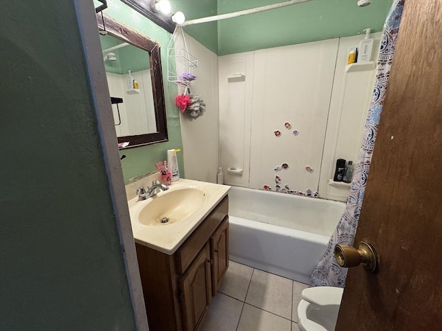 40 Freeman St, Framingham, MA 01702 - bathroom featuring toilet, vanity, tile patterned flooring, and shower / bath combination with curtain