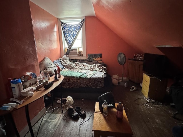 40 Freeman St, Framingham, MA 01702 - bedroom with lofted ceiling, hardwood / wood-style floors, and cooling unit