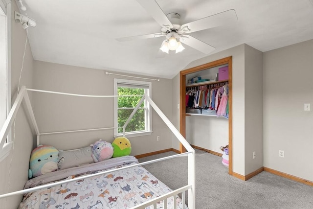 6 2nd Ave, Wilmington, MA 01887 - carpeted bedroom with baseboards, a ceiling fan, lofted ceiling, and a closet