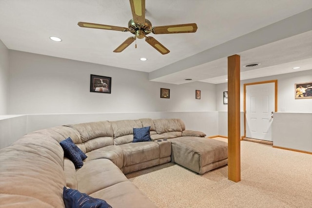 6 2nd Ave, Wilmington, MA 01887 - carpeted living area with recessed lighting, a ceiling fan, and baseboards