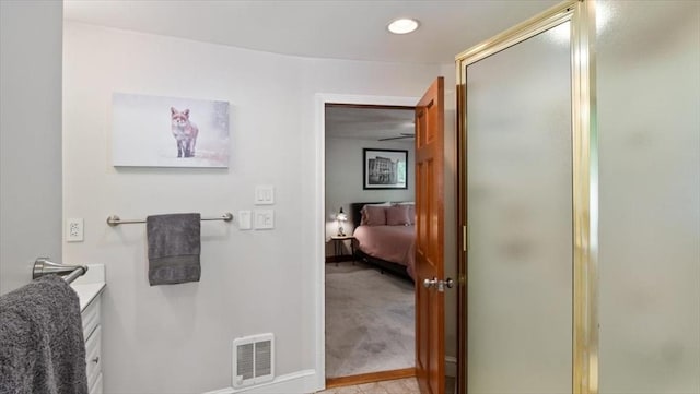 28 Philmart Dr, New Ipswich, NH 03071 - ensuite bathroom featuring a stall shower, vanity, and recessed lighting