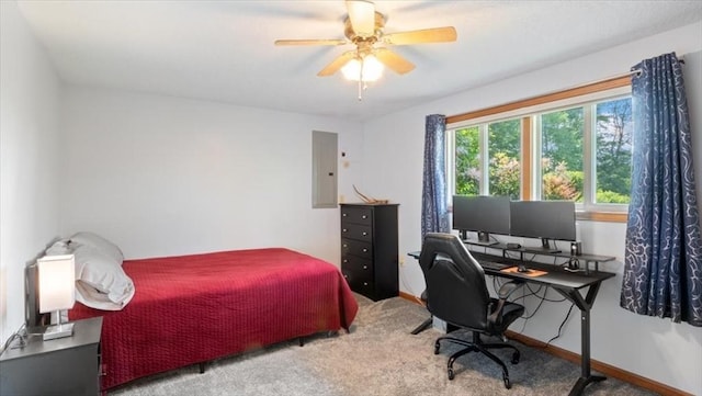 28 Philmart Dr, New Ipswich, NH 03071 - bedroom with carpet floors, electric panel, an office area, and a ceiling fan