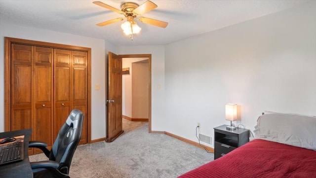 28 Philmart Dr, New Ipswich, NH 03071 - bedroom with light carpet, a desk, a closet, and ceiling fan
