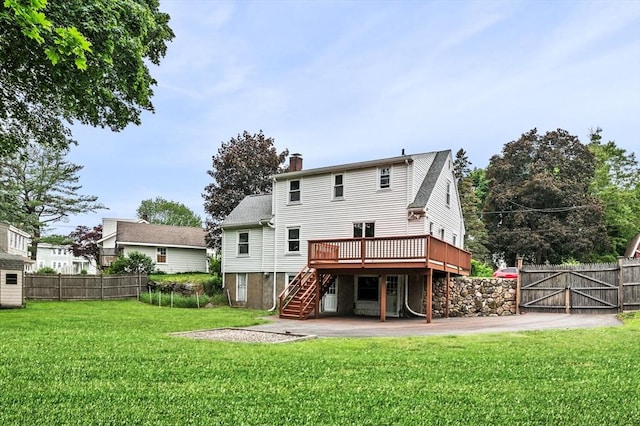 7 Beaver St, Beverly, MA 01915 - rear view of house featuring stairs, a deck, a chimney, and a gate