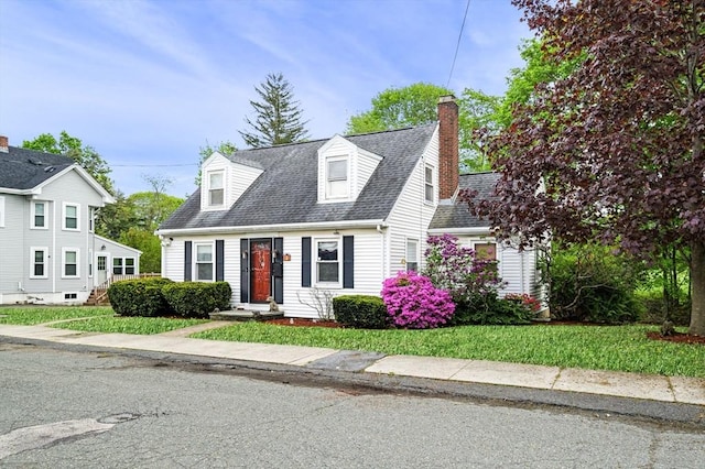 7 Beaver St, Beverly, MA 01915 - cape cod house with a chimney, a front lawn, and a shingled roof