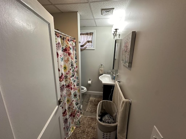 144-146 Irving St, Fall River, MA 02723 - full bath featuring a drop ceiling, vanity, and curtained shower