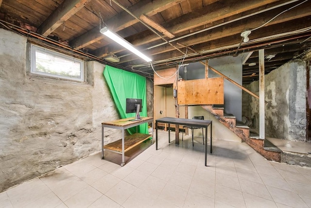 11 Murphy Ct, Newton, MA 02458 - below grade area featuring stairs and tile patterned flooring