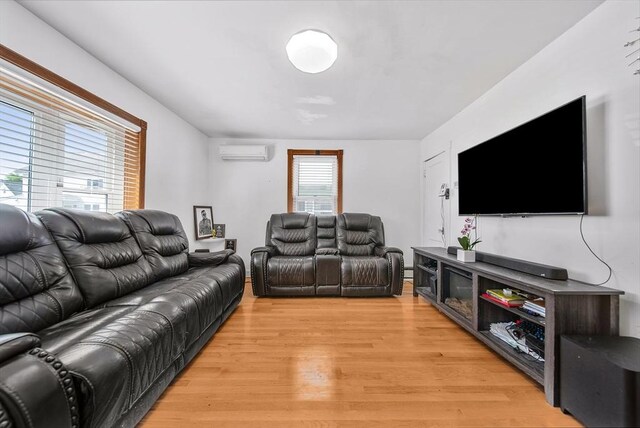 11 Murphy Ct, Newton, MA 02458 - living area with a wall unit AC and light wood finished floors