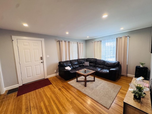 living room with light wood-type flooring