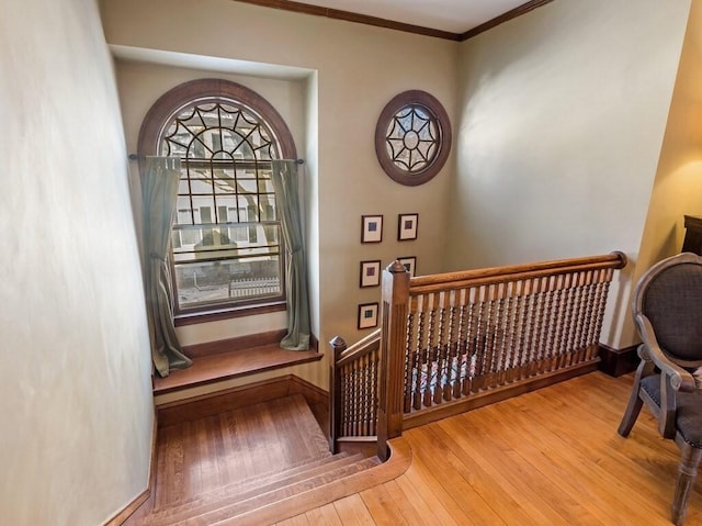 bedroom featuring wood-type flooring and crown molding