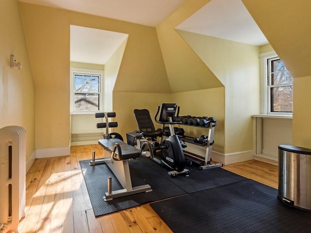 workout area featuring light wood-type flooring and a wealth of natural light