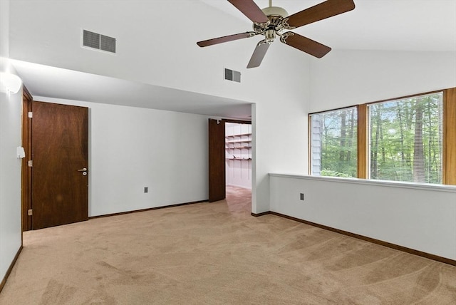 611 Old Stone Brk Unit 611, Acton, MA 01718 - spare room featuring carpet floors, high vaulted ceiling, and a ceiling fan