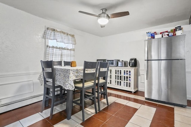18 Cedar Ct, Lowell, MA 01852 - tiled dining room featuring ceiling fan and a wainscoted wall