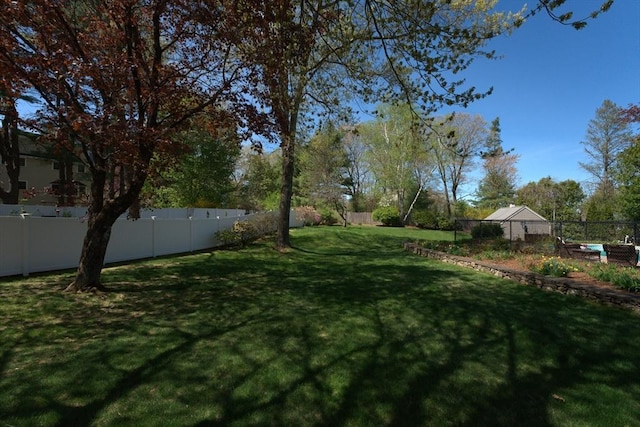view of yard with a fenced backyard
