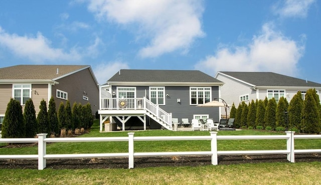 29 Spyglass Ln, Plymouth, MA 02360 - rear view of property featuring a wooden deck and stairway