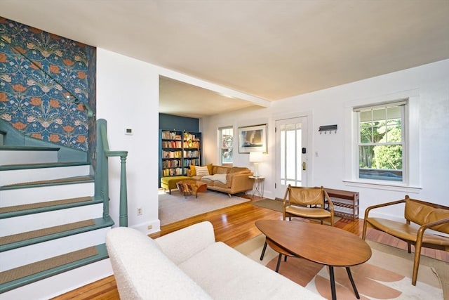 15 N Pleasant, Dartmouth, MA 02748 - living room with wood finished floors and stairway