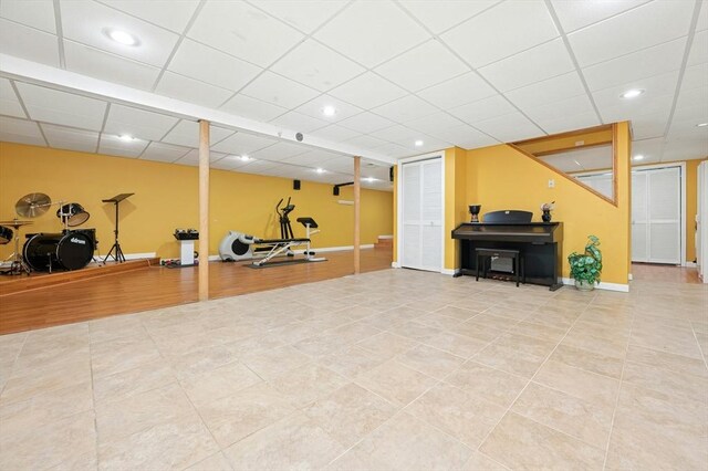 15 Keyes House Rd, Shrewsbury, MA 01545 - exercise room featuring tile patterned flooring, a paneled ceiling, baseboards, and recessed lighting