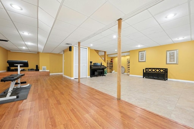 15 Keyes House Rd, Shrewsbury, MA 01545 - exercise room featuring baseboards, wood finished floors, and a paneled ceiling