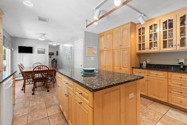 1 Burnham Ln, Danvers, MA 01923 - kitchen with dishwasher, light brown cabinets, light tile patterned floors, and glass insert cabinets