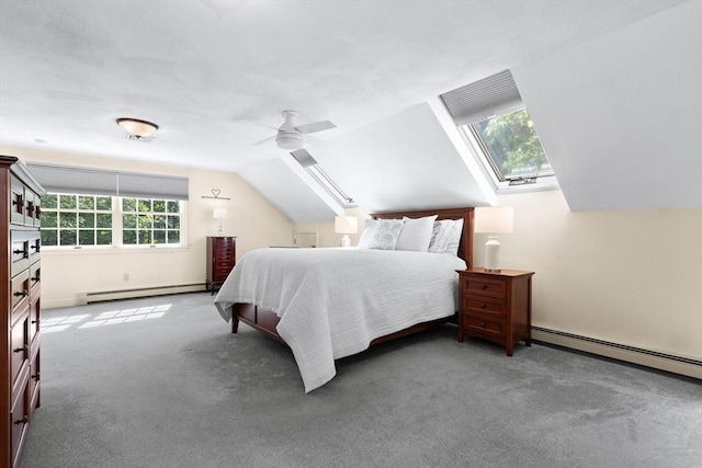 1 Burnham Ln, Danvers, MA 01923 - bedroom featuring a baseboard radiator, light carpet, vaulted ceiling, and a skylight