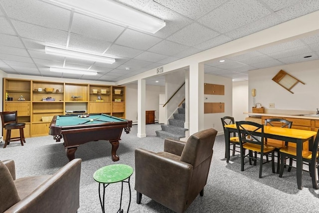 1 Burnham Ln, Danvers, MA 01923 - playroom with a drop ceiling, carpet, and billiards table