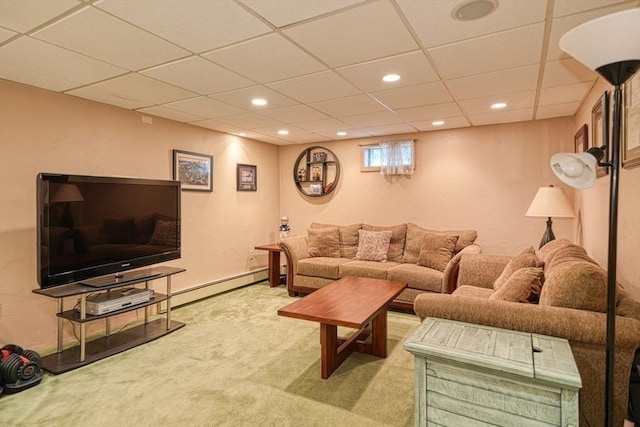 113 Edgehill Rd Unit 113, Norwood, MA 02062 - carpeted living area with recessed lighting, a paneled ceiling, and a baseboard heating unit