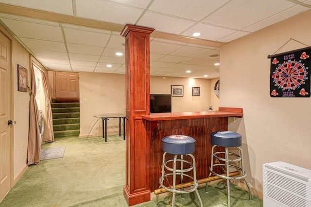 113 Edgehill Rd Unit 113, Norwood, MA 02062 - indoor dry bar featuring carpet, stairs, a drop ceiling, and recessed lighting