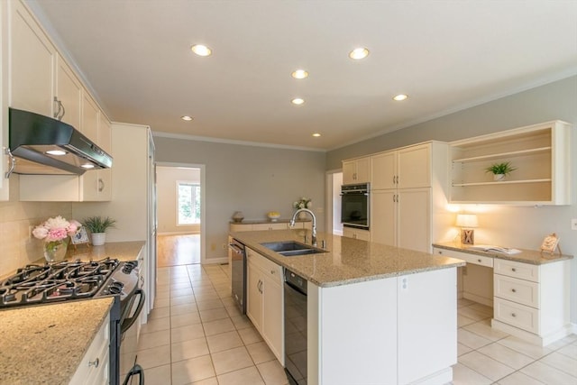 109 Wild Grove Ln, Longmeadow, MA 01106 - kitchen featuring appliances with stainless steel finishes, a sink, under cabinet range hood, recessed lighting, and a center island with sink