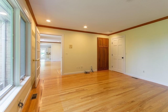 109 Wild Grove Ln, Longmeadow, MA 01106 - empty room with light wood-type flooring, ornamental molding, baseboards, and recessed lighting